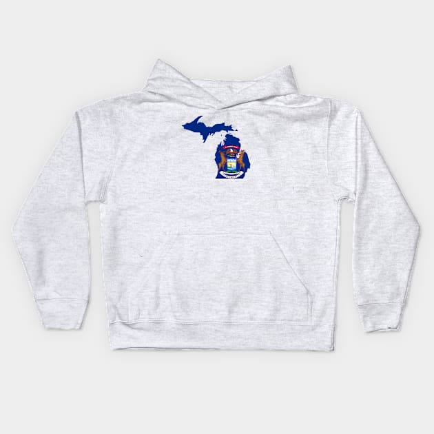 MI State Flag, Proud Michigan Native Kids Hoodie by GreatLakesLocals